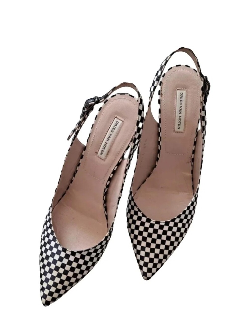 Archival Dries Van Noten Spring 2013 Checkerboard Silk Slingback Pumps - Size 35